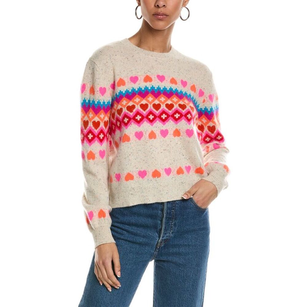 Brodie Cashmere Multicolor Heart Pattern Sweater